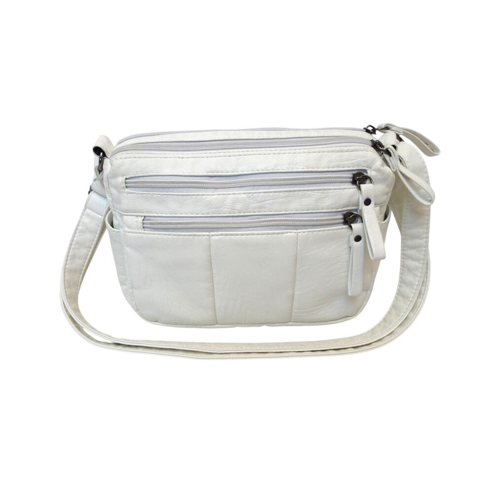 Volganik Rock White Faux Leather Crossbody/Shoulder Bag – Multi‑Pocket